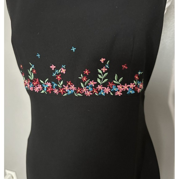 Sarah Spencer Womens Sz 6 Black Casual Dress Knee Length Sleeveless Embroidered - Picture 2 of 7